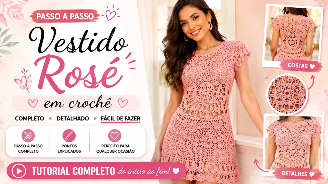 Vestido de Crochê Rosê Parte 3 👗