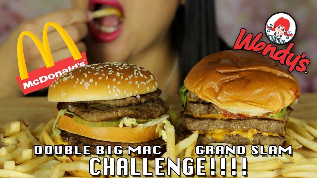 MCDONALDS DOUBLE BIG MAC + WENDYS GRAND SLAM CHALLENGE! MUKBANG - ASMR - WHISPERING - MESSY EATING