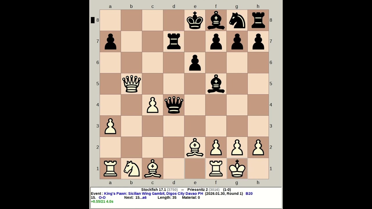 Stockfish 17.1 vs Priessnitz 2 | King's Pawn: Sicilian Wing Gambit #chess