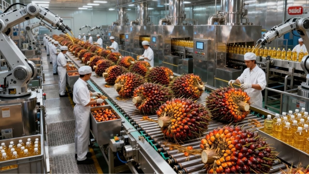 Inside Palm Oil Factory | From Fresh Fruit to Golden Oil - Complete Factory  Production Process