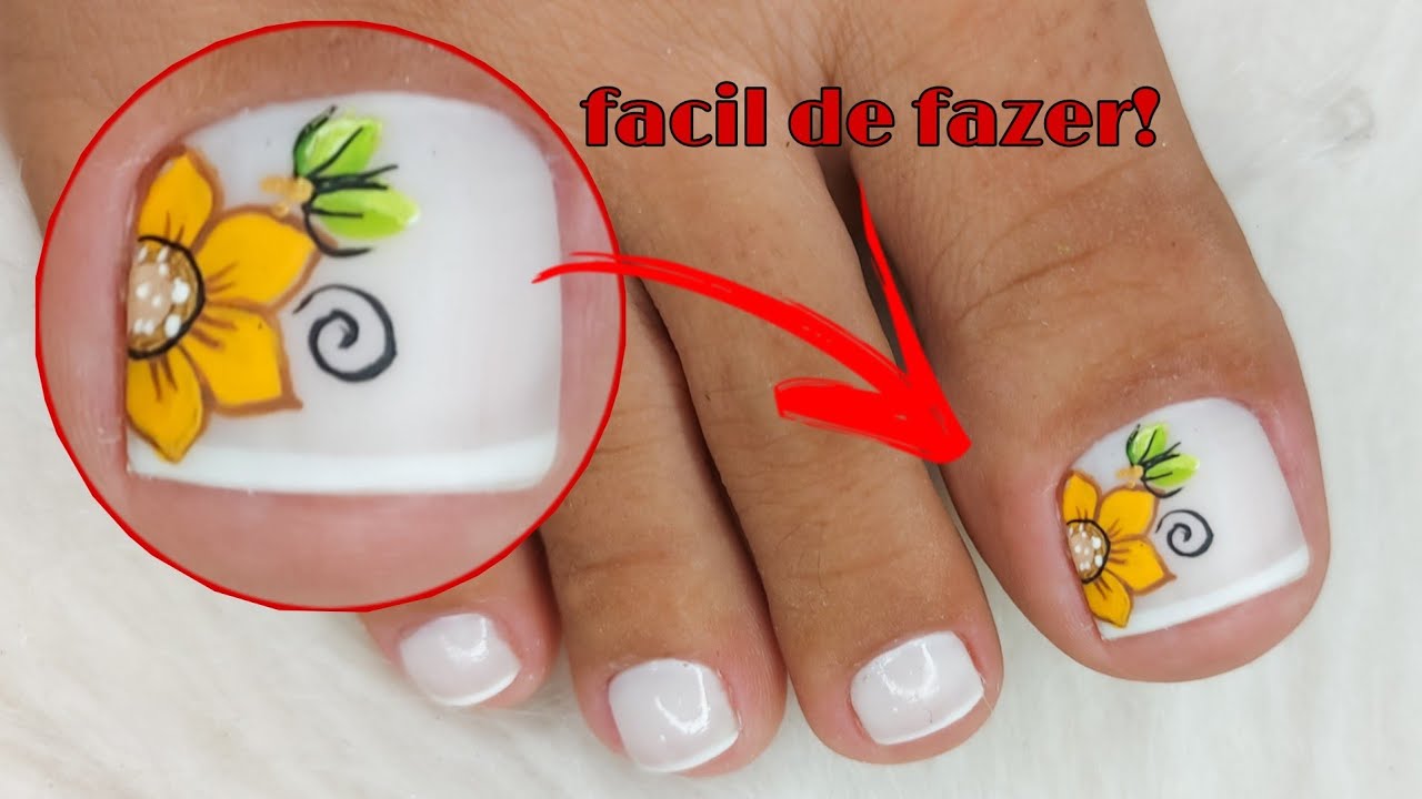 unhas decoradas para os pés - girassol fácil de fazer