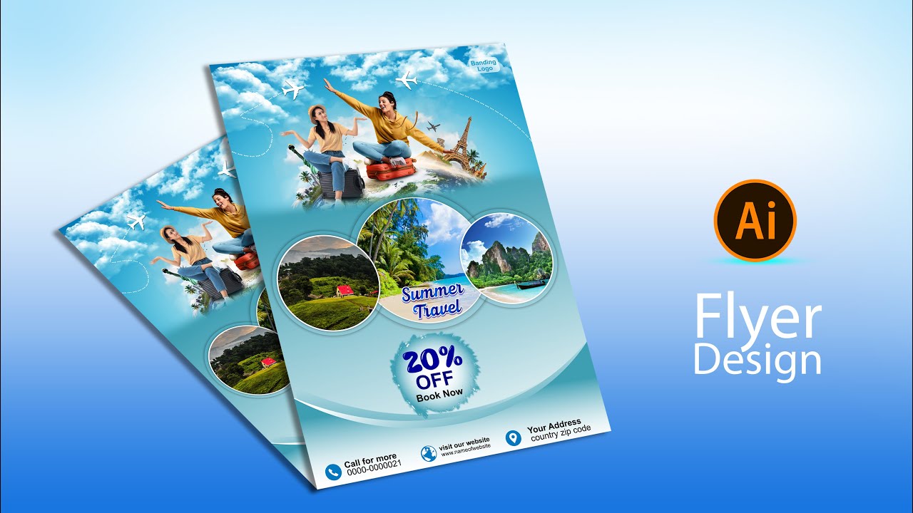 how to make professional travel flyer design in illustrator | flyer design | Air Travels Poster
