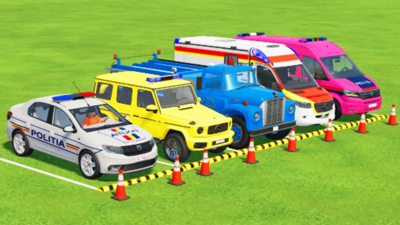 TRANSPORTING CARS, AMBULANCE, POLICE CARS, FIRE TRUCK, MONSTER TRUCK OF COLORS! WITH TRUCKS! - FS 22
