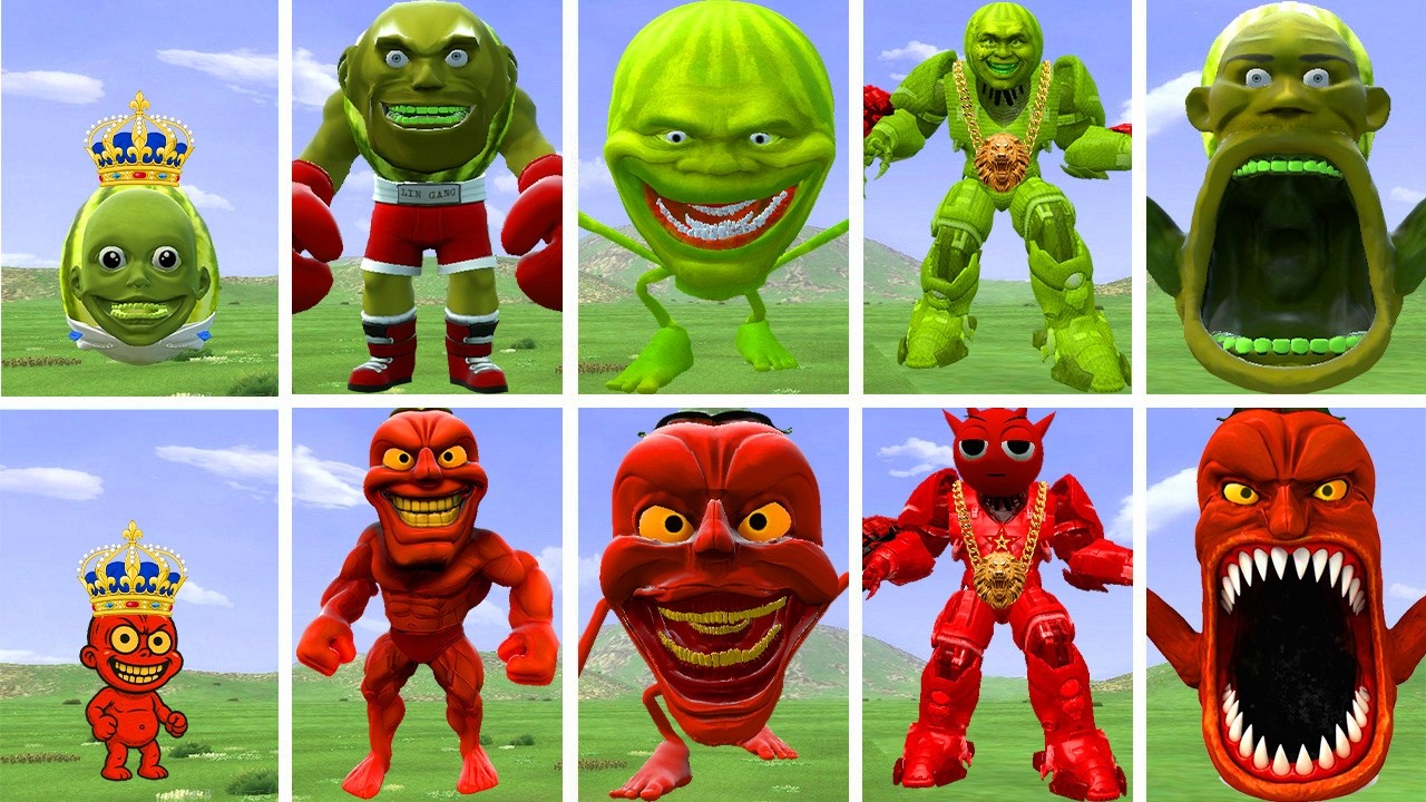 THE STRONGEST EVOLUTIONARY FORMS OF THE LINGANG MELON VS PEPPER DINDUN MONSTER IN GARRY'S MOD!