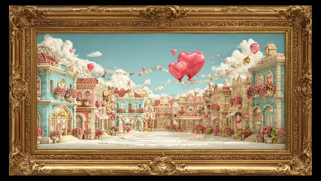 Valentines Village Cute HD Painting  Frame TV Art  Art Screensaver for TV 2 Hrs  No Sound