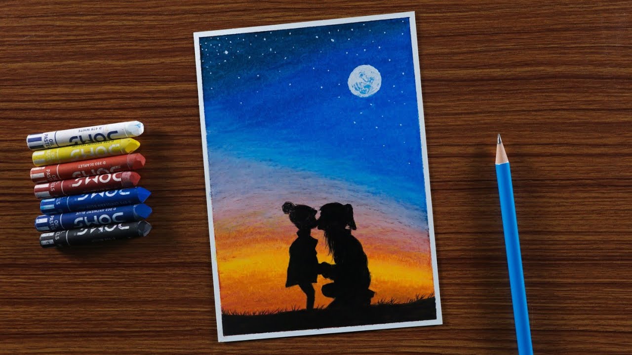 Mother's Day Drawing with Oil Pastels for Beginners - step by step