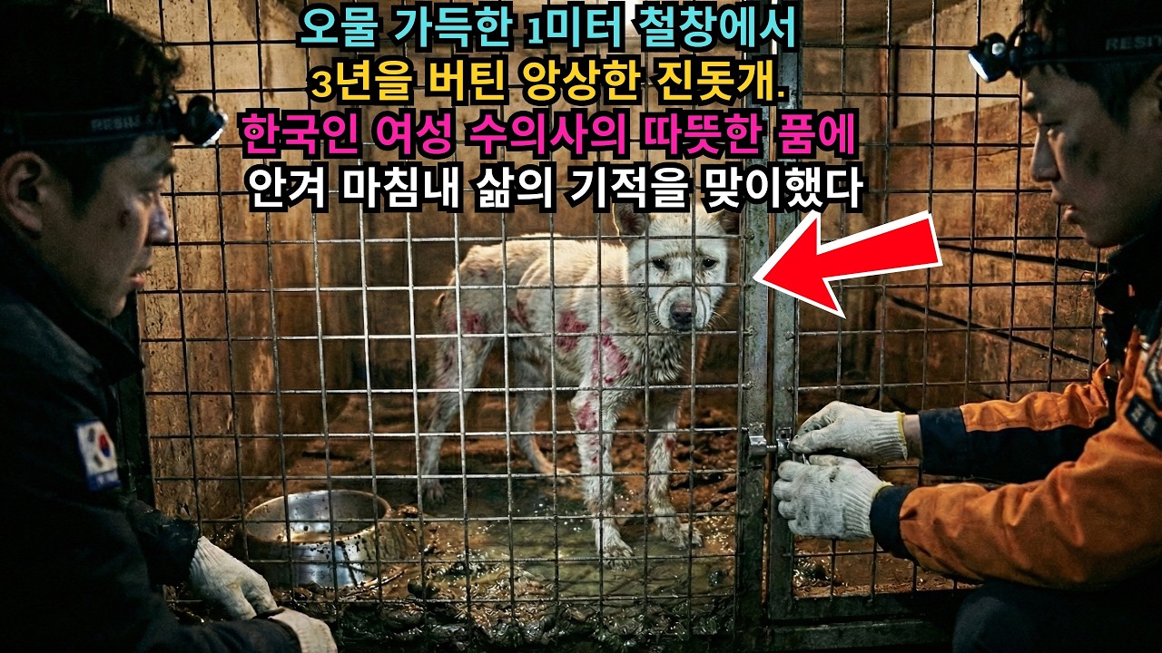 오물 가득한 1미터 철창에서 3년을 버틴 앙상한 진돗개. 한국인 여성 수의사의 따뜻한 품에 안겨 마침내 삶의 기적을 맞이했다