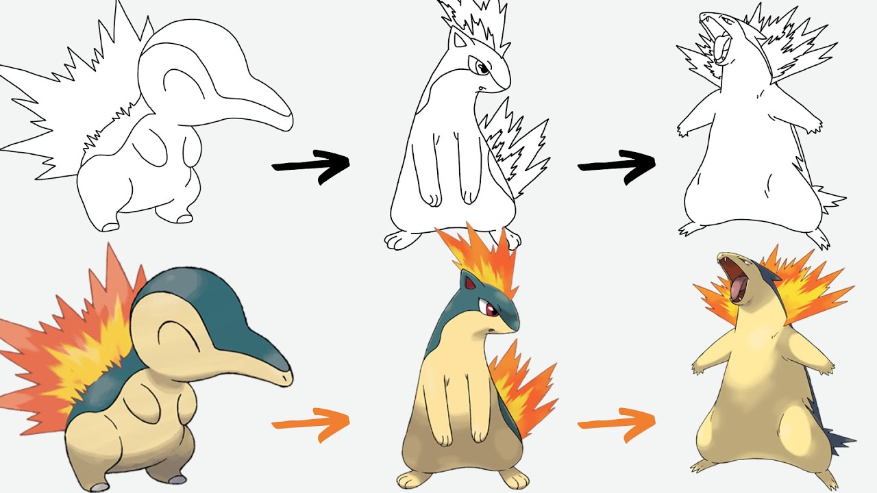 Cómo dibujar CYNDAQUIL QUILAVA y TYPHLOSION POKEMON | Pokemon Evolution