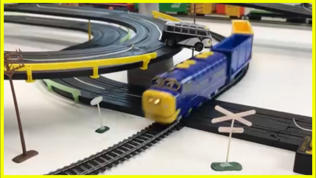 Brewster vs Batman - Chuggington Train vs Batmobile Slot Car - HO Scale Fun!