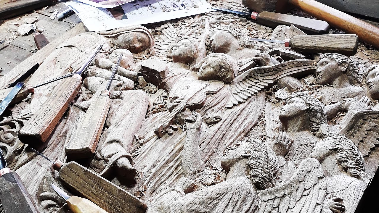 Relief wood carving. Creation process. 7 months to create