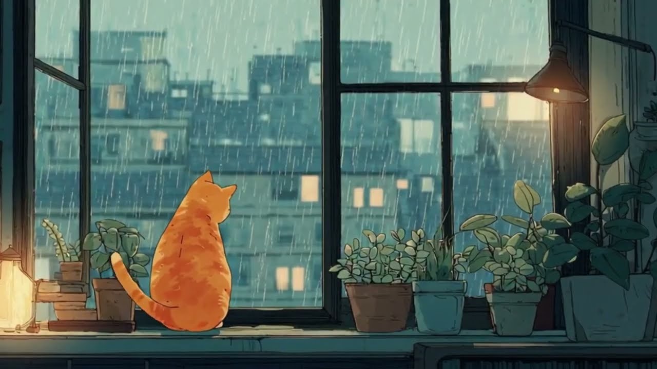 Quiet Moment — Calm Piano Ambience for Study, Focus and Deep Work | Cozy Night Balcony Cat