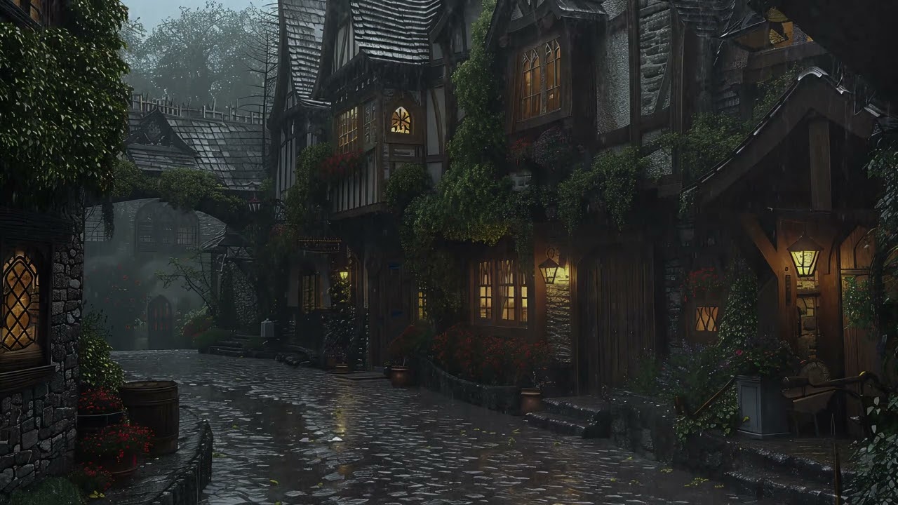 Stormy Medieval Streets | City Ambience with Relaxing Rain Sounds for Sleep, Reading and Relaxation