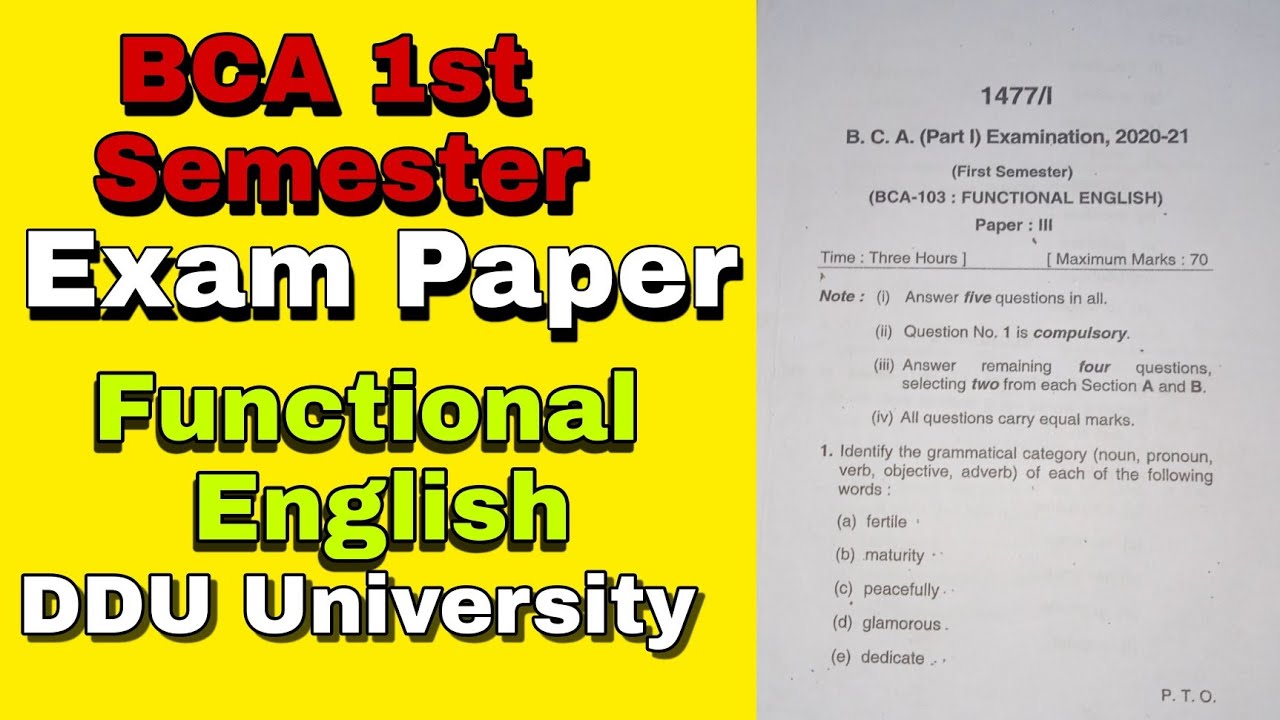 DDU Functional English BCA 1st Semester Exam paper ||2020 Function English exam paper 1st Sem DDU