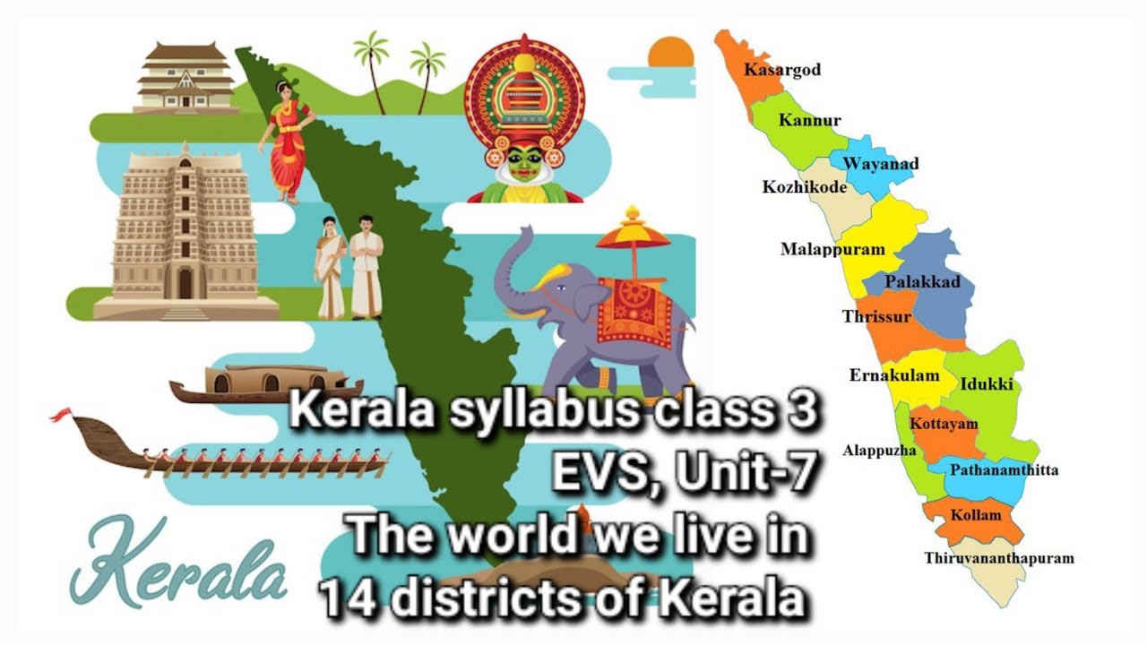 Kerala syllabus class 3, EVS unit 7 - The world we live in. 14 districts of Kerala 