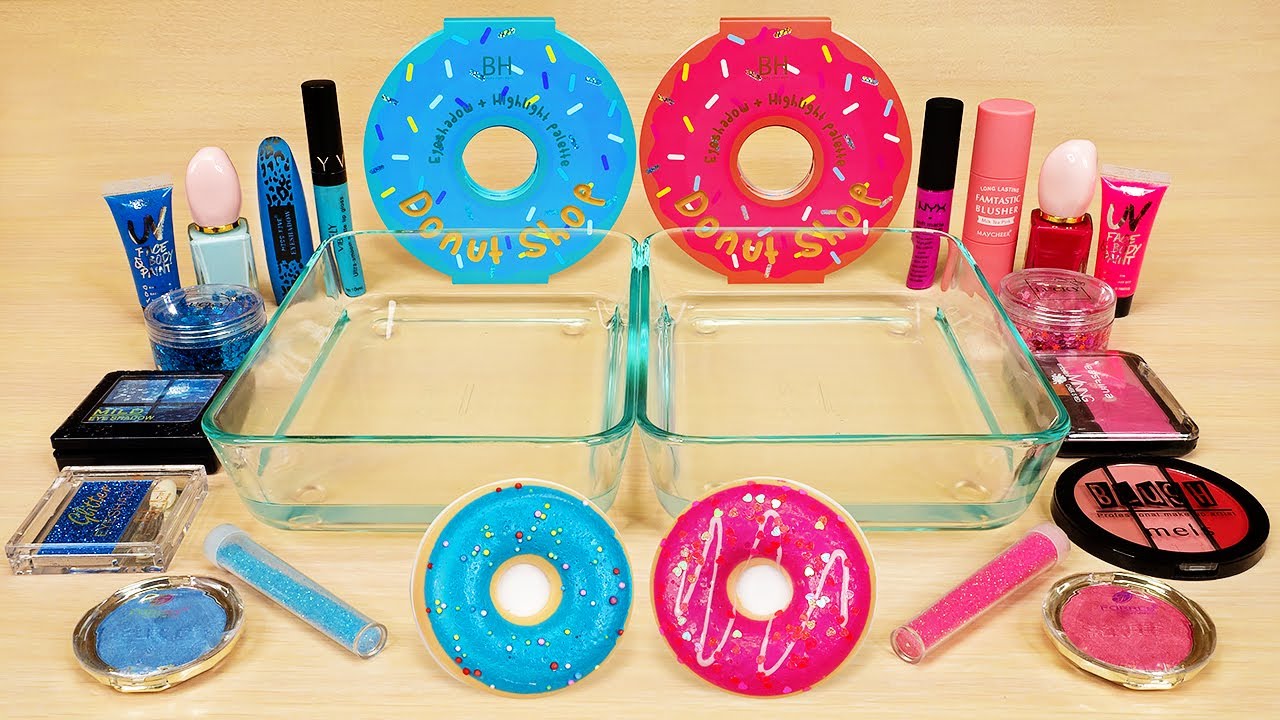 Pink vs Blue - Mixing Makeup into Slime! Satisfying Video