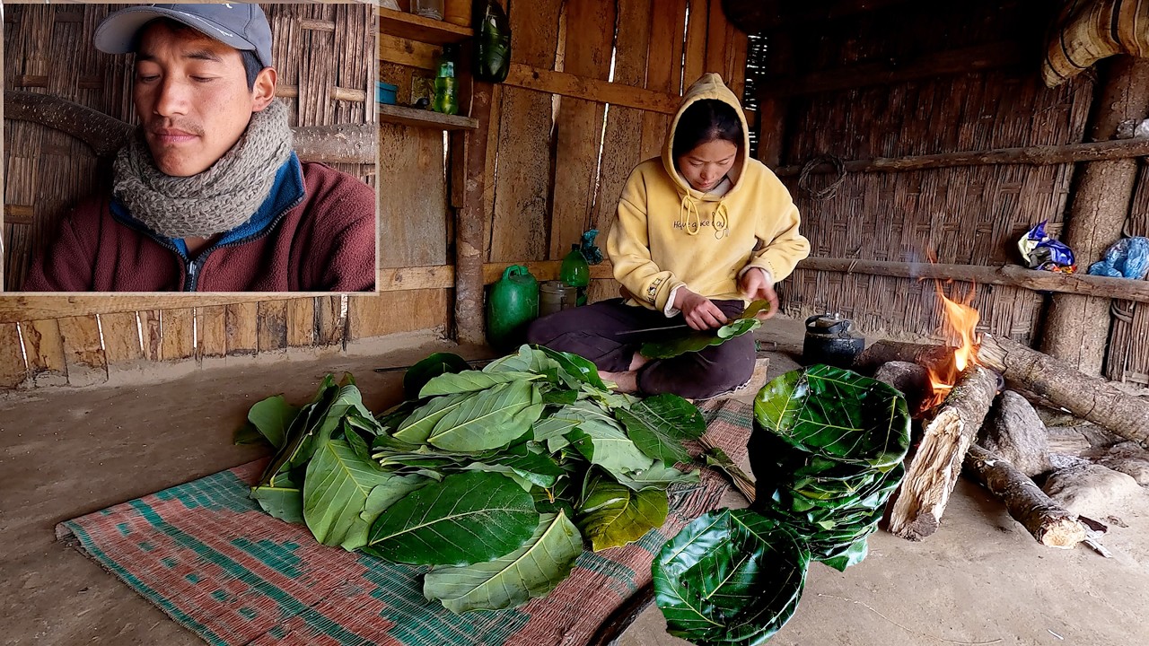manjita rai weaving leaf plates for a villager's party || shepherd life of Nepal ||