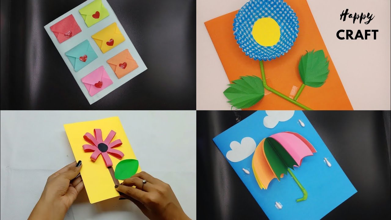 4 Amazing paper craft cards making ideas for kids || craft cards making DIY tutorial