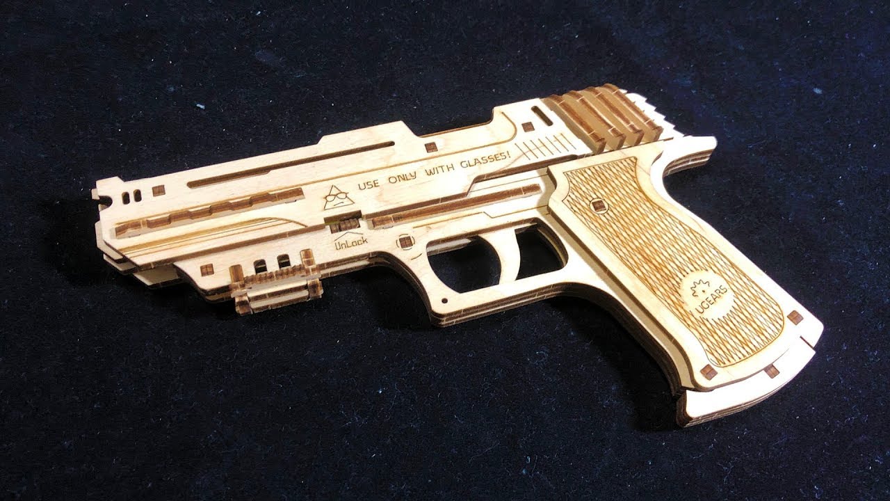 Assemble the wooden rubber band gun [UGEARS WOLF-01] how to make