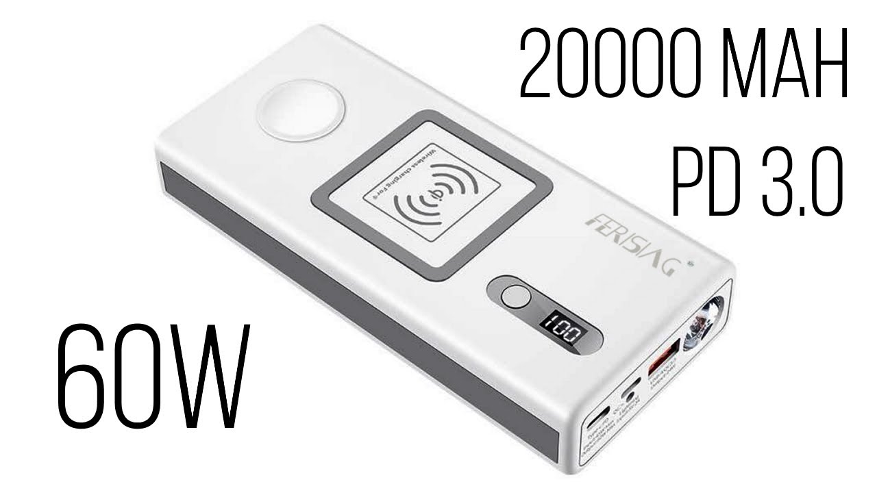 60W 20000mAh полный обзор внешнего аккумулятора FERISING KP-W200 Power Delivery