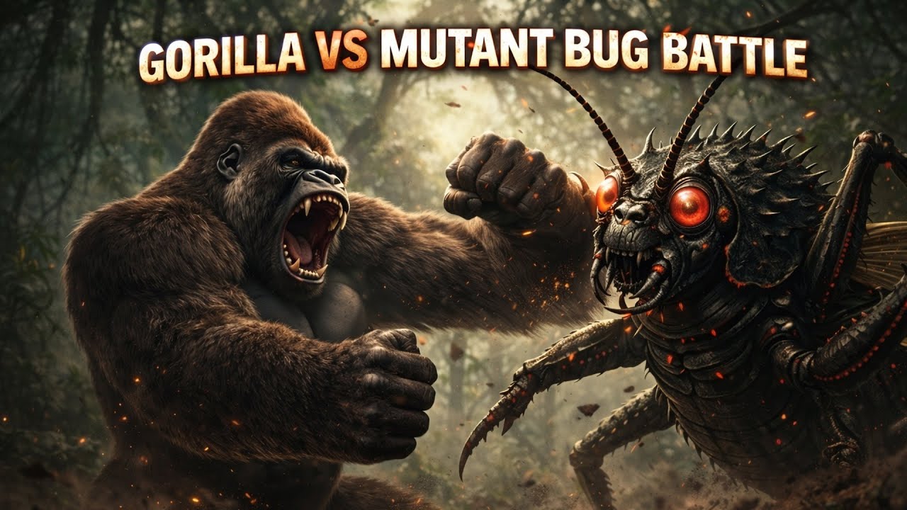 고릴라 vs 메뚜기 괴물 싸움! Gorilla vs. Mutant Grasshopper Monster Fight!