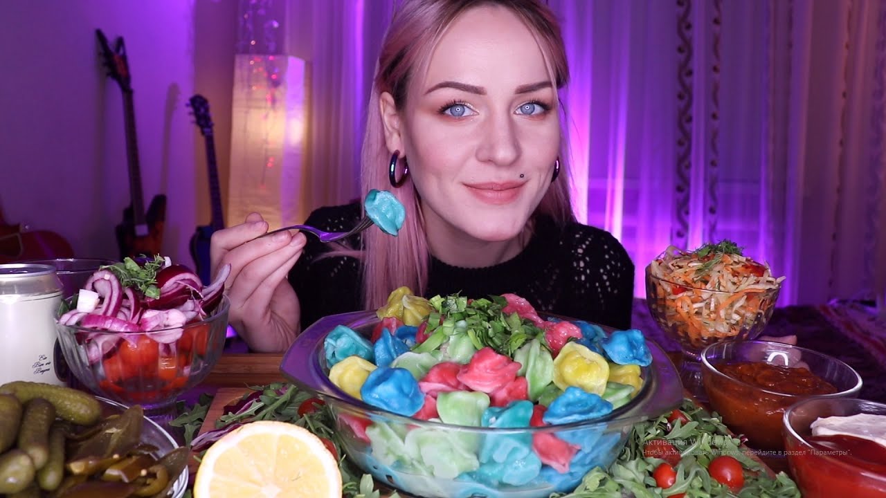 MUKBANG | Цветные пельмени 1кг, закуски |  Dumplings 1kg | не ASMR
