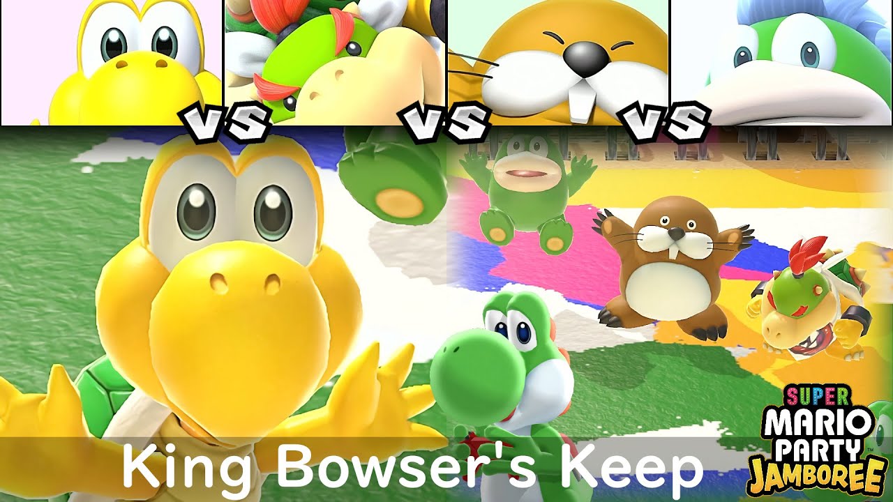 Super Mario Party Jamboree Koopa Troopa vs Bowser Jr vs Monty Mole vs Spike in King Bowser's Keep