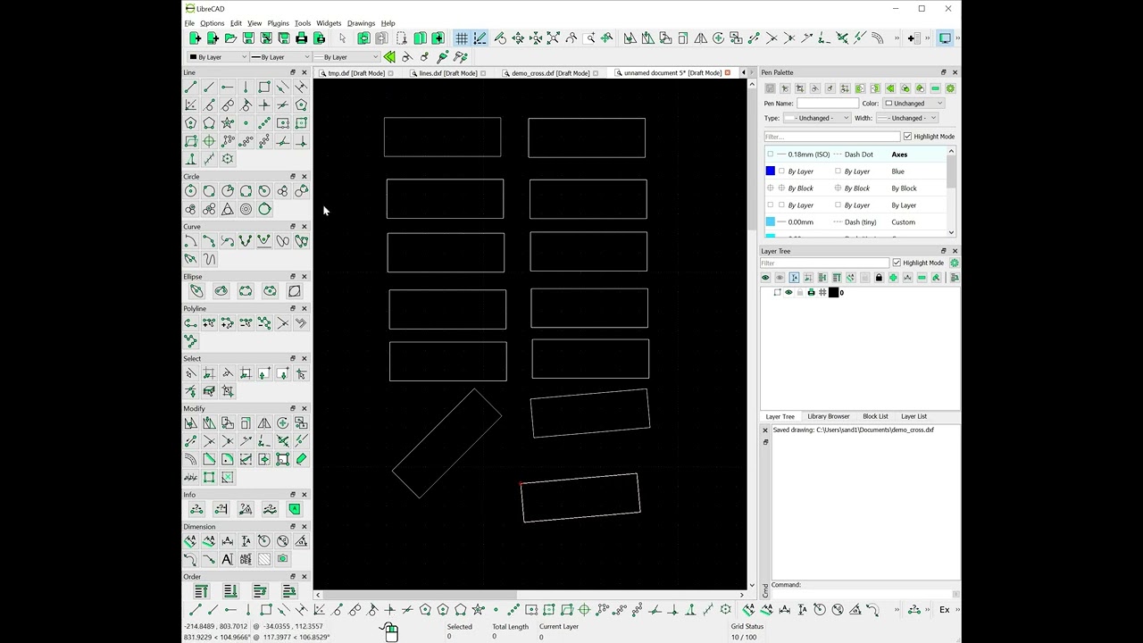 LibreCAD Rectangle (1 Point) Action