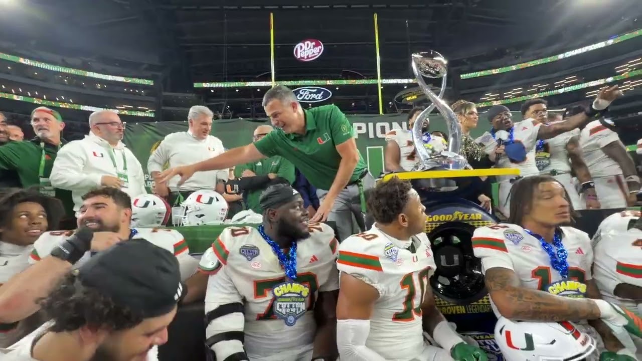 Cotton Bowl postgame on the field Miami Hurricanes celebration