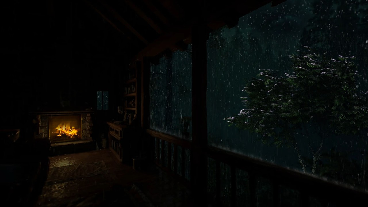 NO ADS🔕Rainy Forest Night Ambience🌧️Thunderstorm with Cozy Fire Sounds for Sleep, Study & Relax