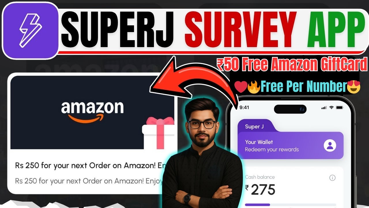 Earn ₹50 + ₹50 Free Amazon GiftCard Per Number😍 Super J App New Servey Offers + Unlimited Tricks❤️&zwj;🔥