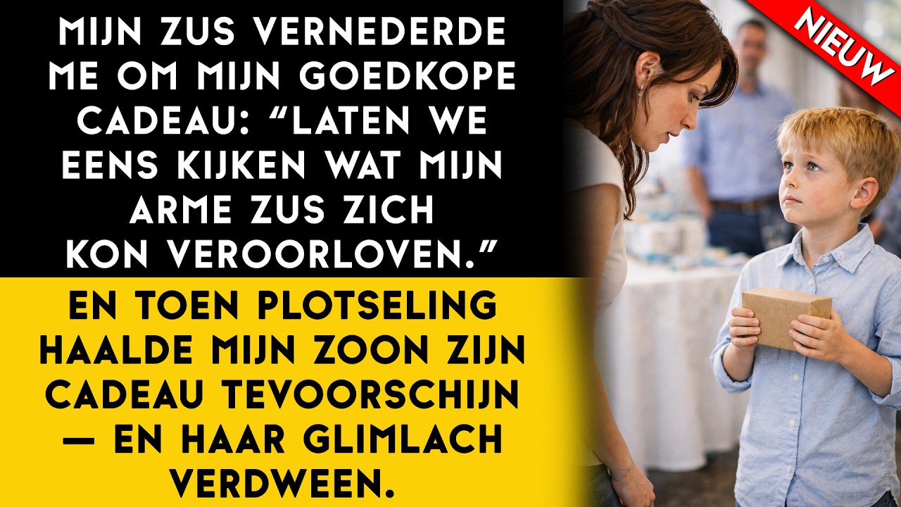 Mijn zus lachte mijn goedkope cadeau uit… tot ze zag wat mijn zoon in zijn handen had