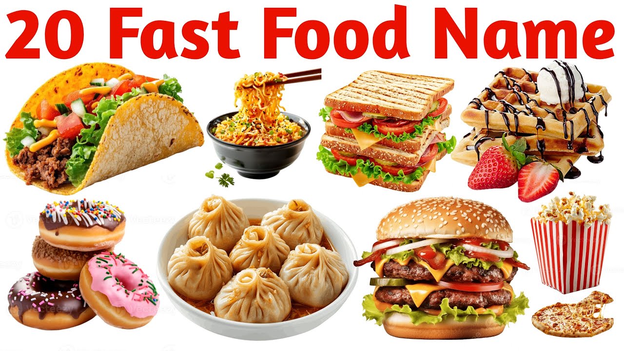 20 फास्ट फूड के नाम | 20 Fast Food Names in English and Hindi | Fun Learning Video for Kids