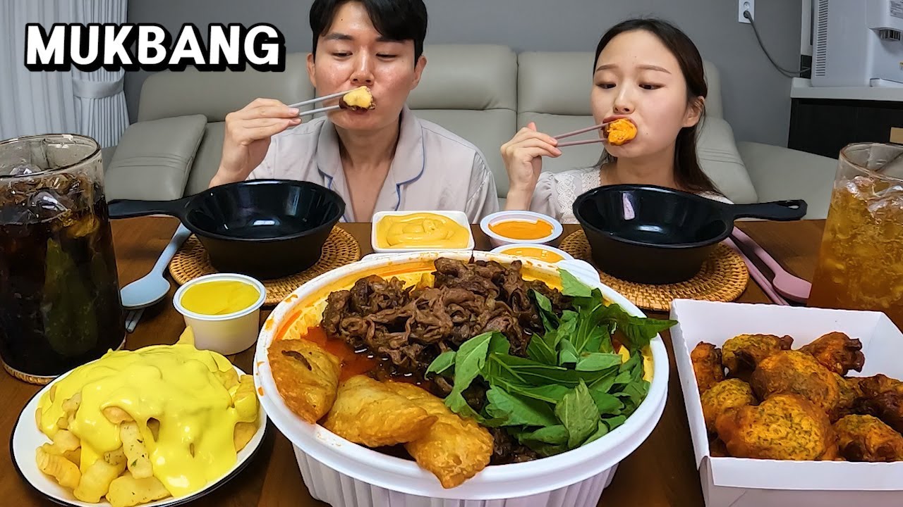 떡볶이+치킨=💗 청년다방 차돌 떡볶이 감자튀김 고추바사삭 치킨 먹방 MUKBANG TTEOKBOKKI & FRIED CHICKEN トッポッキ チキン eating sound ASMR