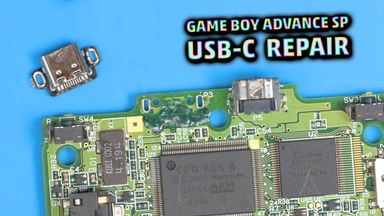 Ремонт порванных дорожек Game Boy Advance SP USB-C