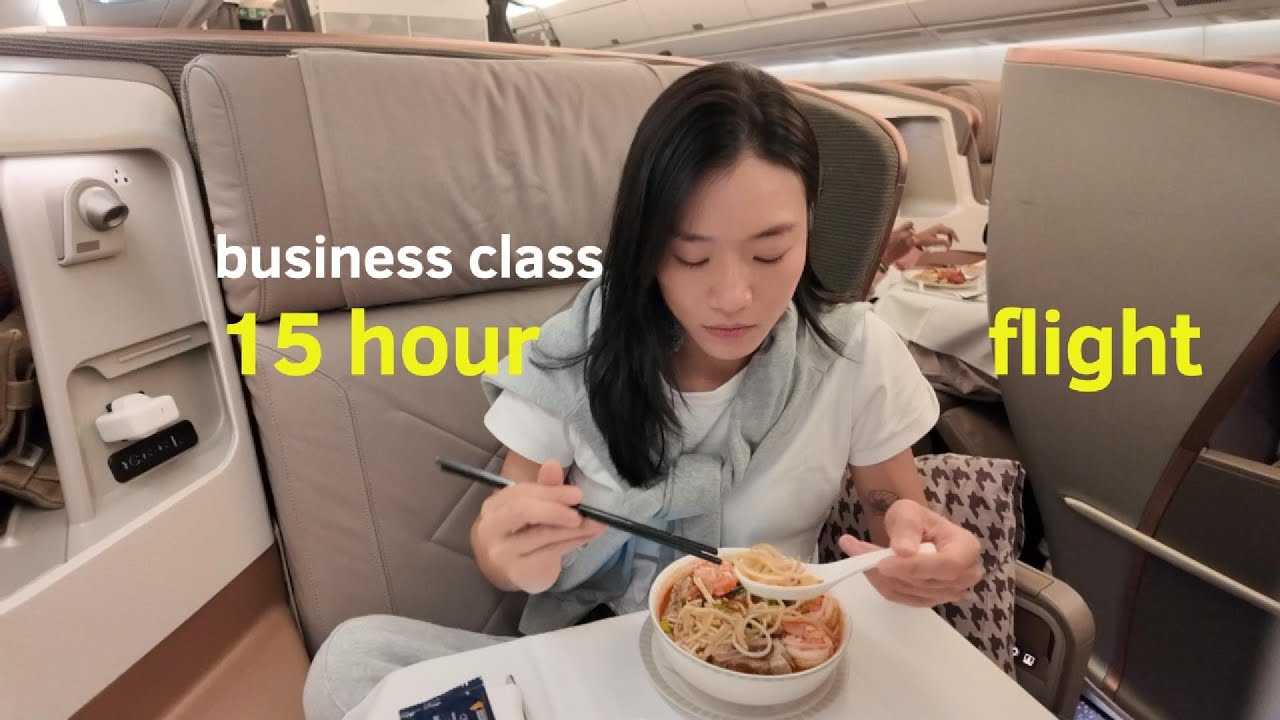 15-hour flight in Business Class: Singapore to San Francisco – everything I ate & did | Travel Vlog