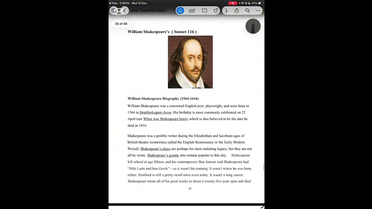2nd year. Poetry: 7th sonnet (Description of Spring). 