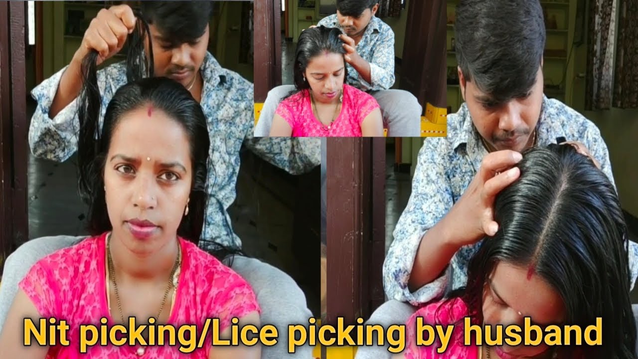 Nit picking/Lice picking by Husband || indian Traditional || heavy oil nit picking ||  long Hair