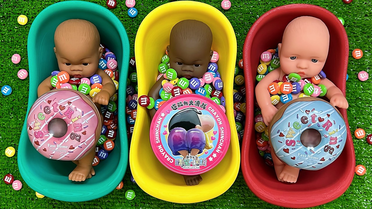 Satisfying Video: Full of 3 Rainbow BathTubs Candy with M&M's & Magic Slime Cutting Video
