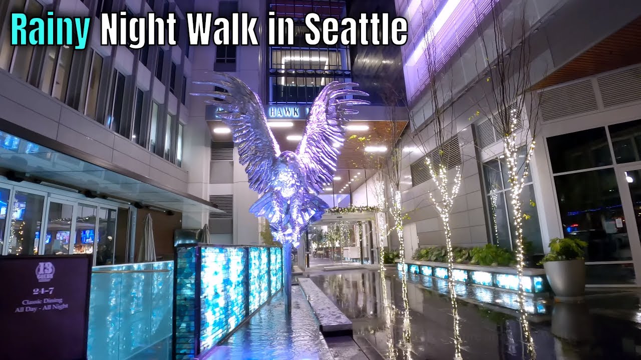 Rainy Night Walk in Seattle - Downtown and Pioneer Square 4K