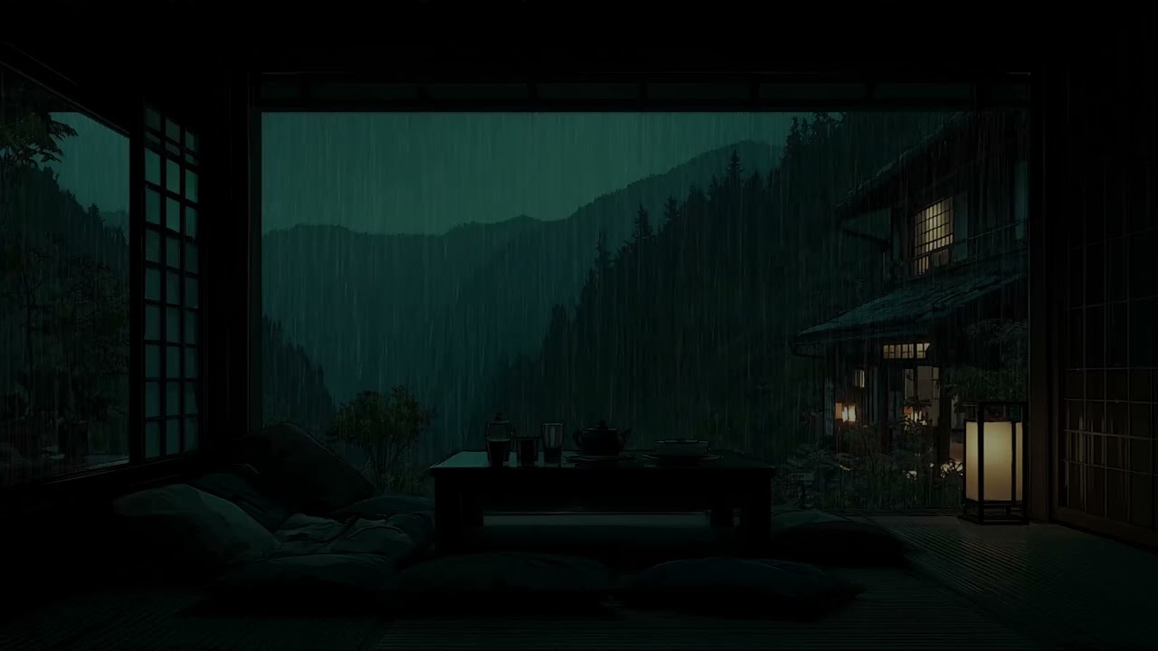 Serene Rainy Evening Ambience with Soft Rainfall and Night Wind for Meditation and Deep Sleep
