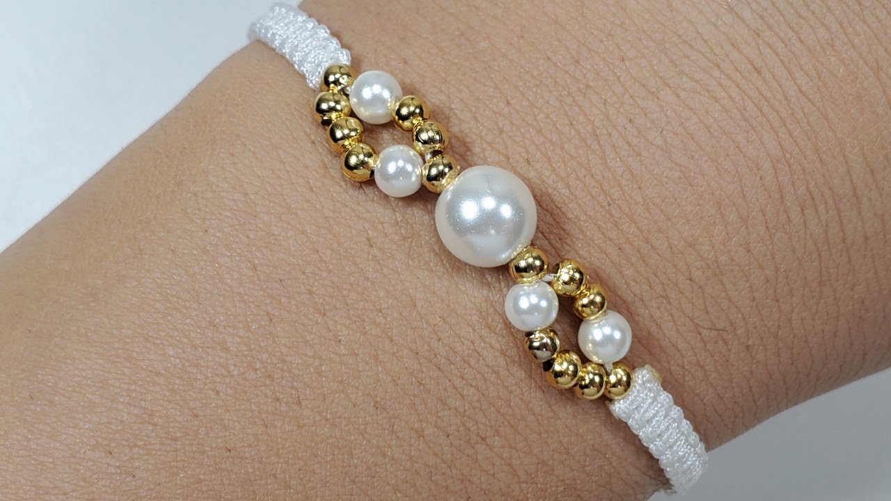 DIY Pulsera de hilo con perlas y cuentas fácil ❤️