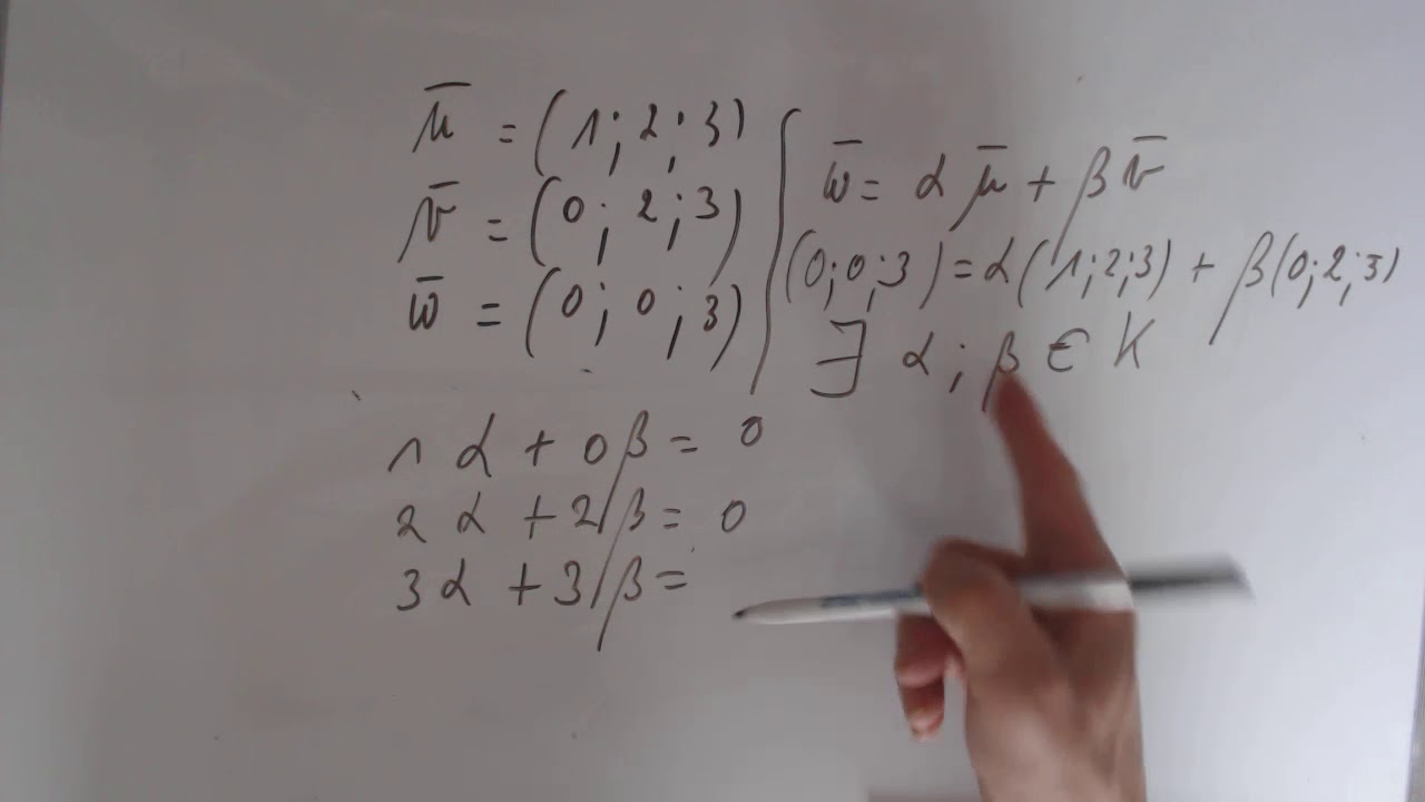 Algèbre linéaire - Dépendance linéaire de 3 vecteurs u =(1;-2;3) v=(0;0;3) w=(0;--4;1) : Méthode 1