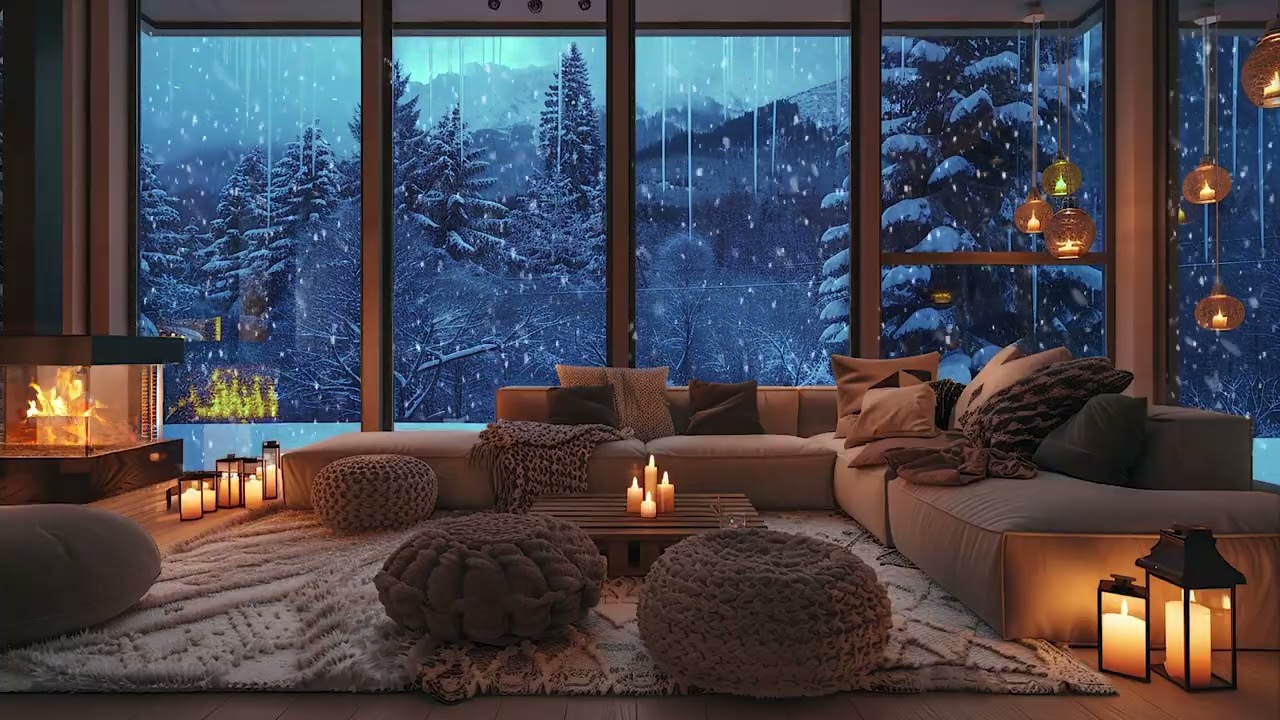 Snowstorm Sleep Ambience ❄️🔥 Gentle Snow Sounds, Crackling Fireplace & Deep Winter Sleep