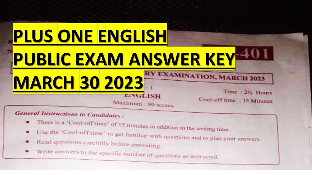 PLUS ONE ENGLISH PUBLIC EXAM ANSWER KEY 2023 MARCH 30 |