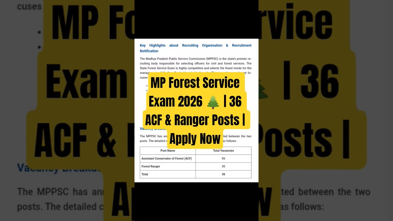 MP Forest Service Exam 2026 🌲 | 36 ACF & Ranger Posts | 