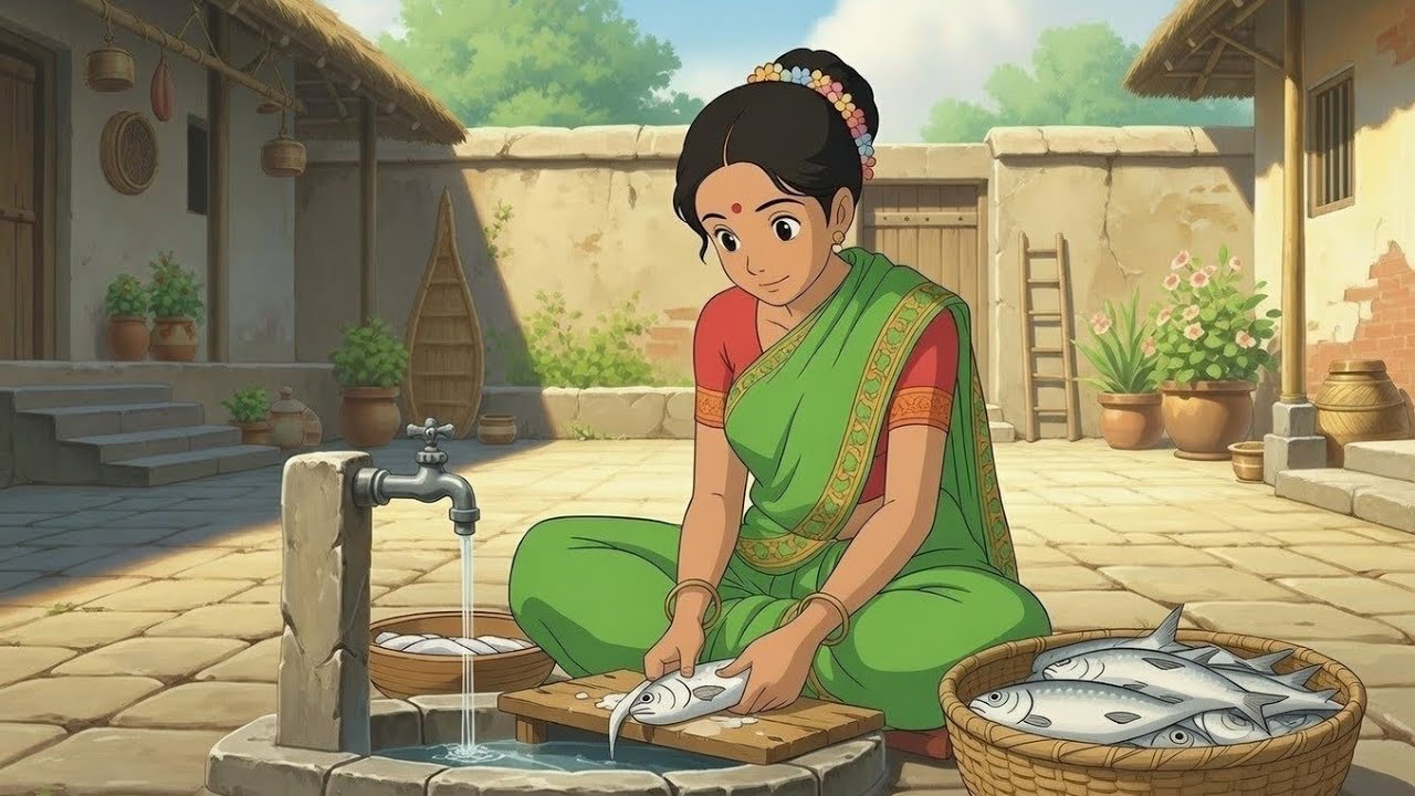 Saas Ne Bahu Ko Sikhayi Fish Curry | Ghibli Style | Cartoon Story”| Hindi Animation | Hindi Kahani