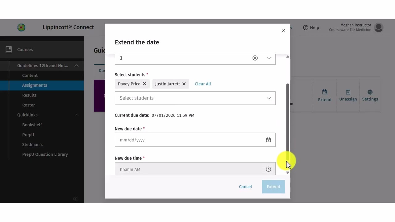 Lippincott Connect &mdash; Преподаватели &mdash; Создание продления срока группового задания