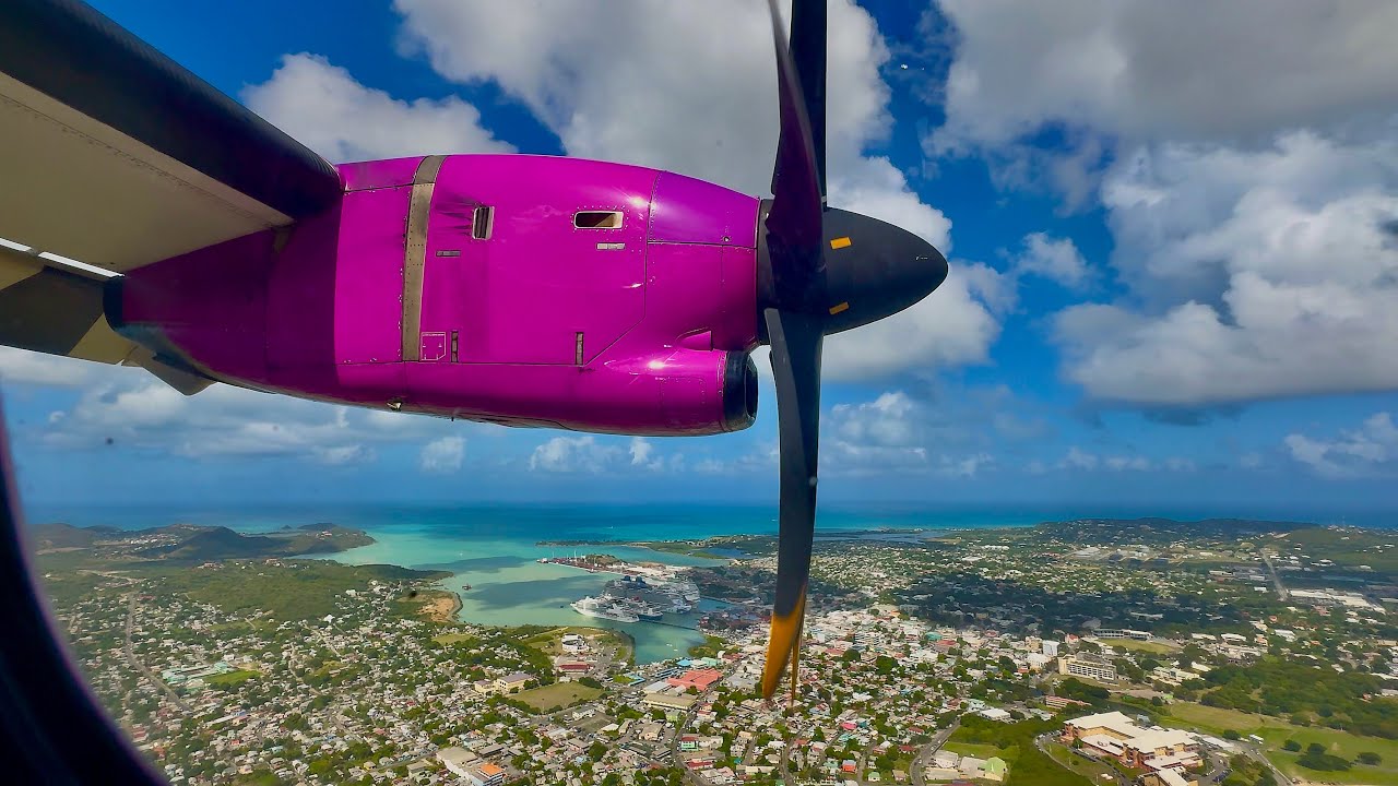 [4K] – Windy & Bouncy Antigua Landing – Caribbean Airlines – ATR-72-600 – ANU – 9Y-TTB – SCS 1445