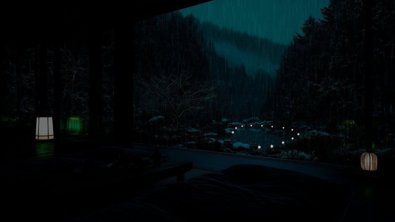 Rain Whispering Through the Peaceful Garden 🌧 (No Ads) | A Dark Bedroom Night for Deep Sleep & Rest