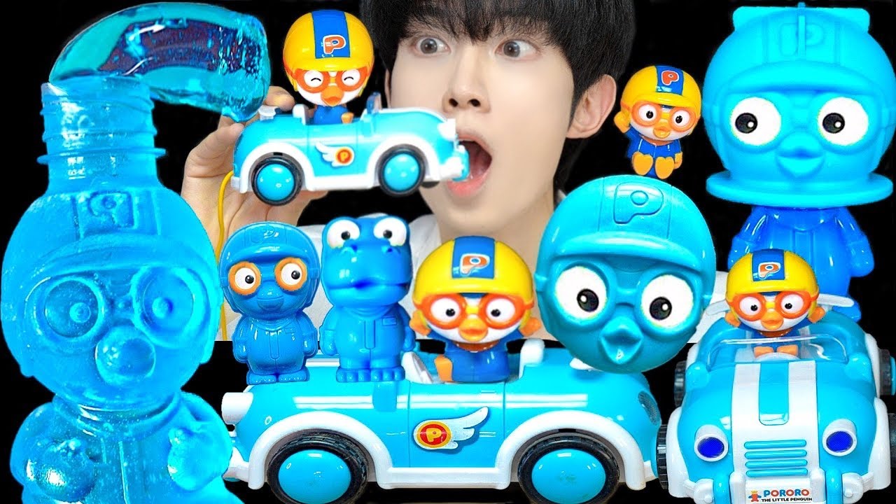 ASMR ICE CREAM BLUE PORORO JELLY RECIPE PARTY 직접 만든 블루 뽀로로 꿀젤리 먹방 DESSERTS MUKBANG EATING SOUNDS